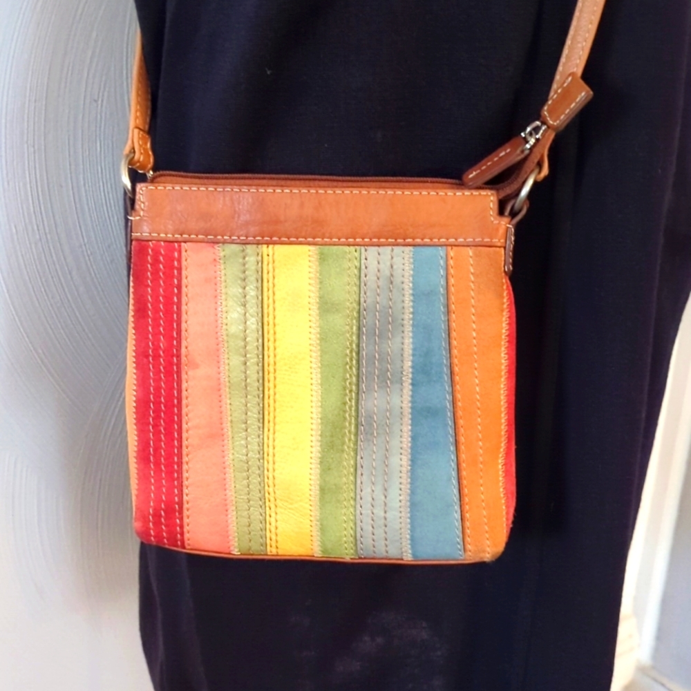 VTG 00 Colorful 🌈RAINBOW 🌈Genuine Leather Crossbody RAINBOW crossbody - Picture 5 of 6